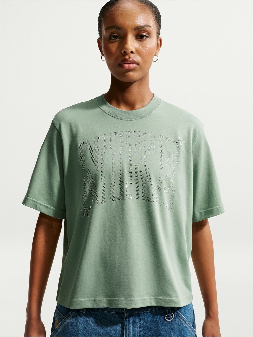 Nike Sage Green Rhinestone Logo Boxy Tee L
